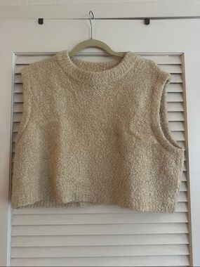 Free People Cream Bouclé Cropped Sweater Vest